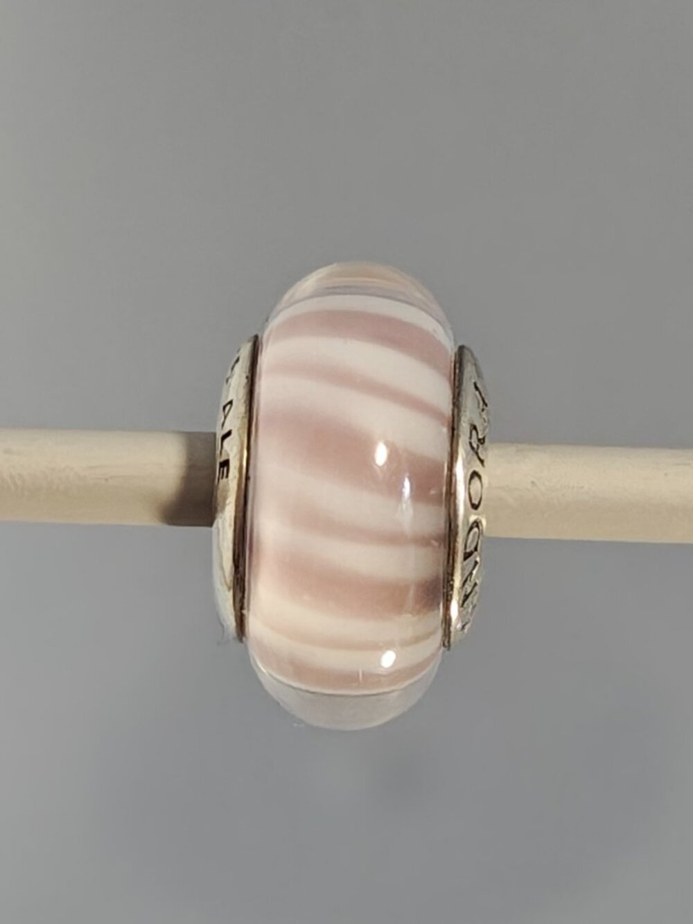 Authentic Pandora Retired Lavender Candy Stripes Murano Glass Charm – 790681